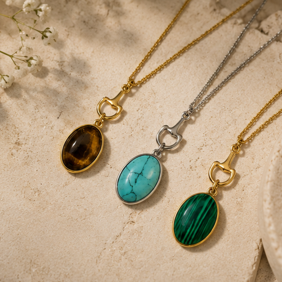 Equestrian Bit Natural Stone Necklace